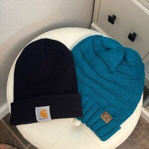 Carhartt and C.C Beanie Set - Navy Blue and Teal- both NWOT!